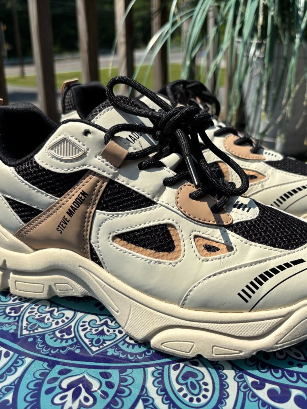 STEVE MADDEN CREAM/BLACK/TAN SNEAKER WOMENS 8